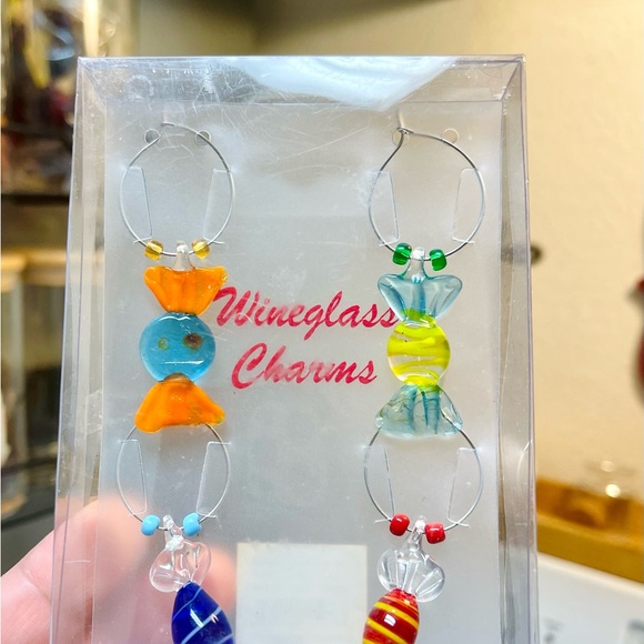 Wine Glass Charm Ice Bucket Bottle Glass Yellow Red Green Blue New in box - Picture 2 of 8